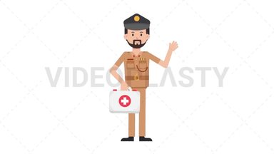 Arab Policeman Holding First Aid Kit Stock Animation