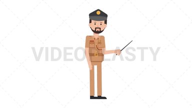 Arab Policeman Holding Pointer Stick Stock Animation