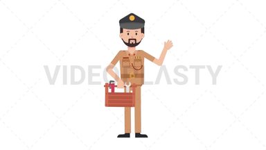 Arab Policeman Holding Toolbox Stock Animation