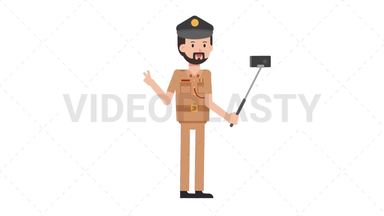 Arab Policeman Selfie Stick Stock Animation