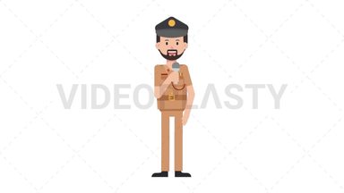 Arab Policeman Talking on Microphone Stock Animation