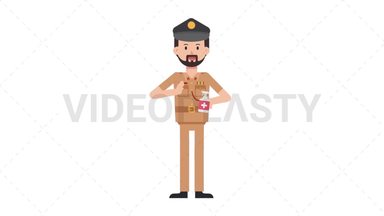 Arab Policeman Using Disinfectant Spray Stock Animation