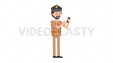 Arab Policeman Using Phone Stock Animation