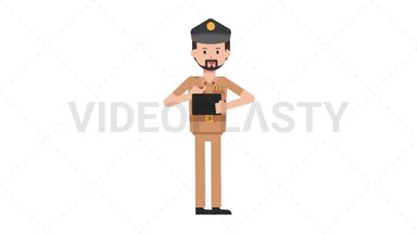Arab Policeman Using Tablet Happy Stock Animation