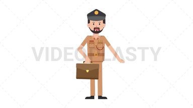 Arab Policeman Waving with Briefcase Stock Animation