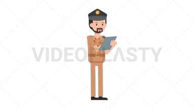 Arab Policeman Writing on Clipboard Stock Animation