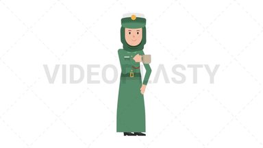 Arab Policewoman Drinking Coffee Stock Animation
