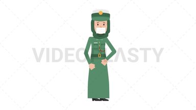 Arab Policewoman Face Mask Coughing Stock Animation