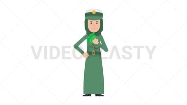 Arab Policewoman Holding Cash Stock Animation