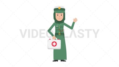 Arab Policewoman Holding First Aid Kit Stock Animation