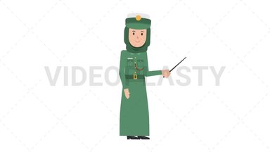 Arab Policewoman Holding Pointer Stick Stock Animation