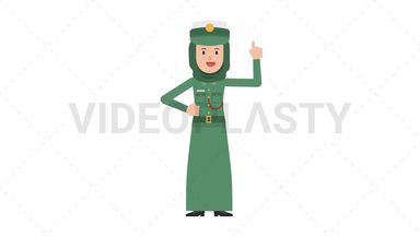 Arab Policewoman Pointing Above Stock Animation