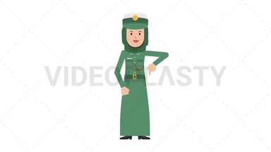 Arab Policewoman Pointing Below Stock Animation