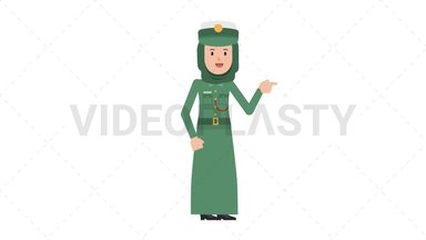 Arab Policewoman Pointing Right Stock Animation