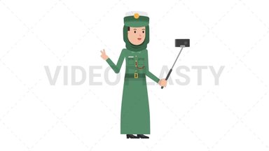 Arab Policewoman Selfie Stick Stock Animation