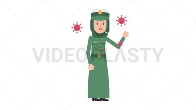 Arab Policewoman Sick with Covid Stock Animation
