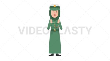 Arab Policewoman Surprised Stock Animation