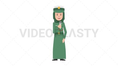Arab Policewoman Talking on Microphone Stock Animation