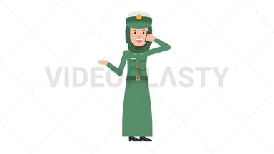 Arab Policewoman Talking on the Phone Happy Stock Animation