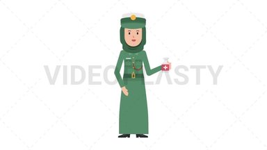 Arab Policewoman Using Disinfectant Spray Stock Animation