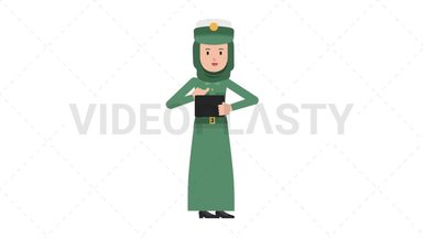 Arab Policewoman Using Tablet Happy Stock Animation