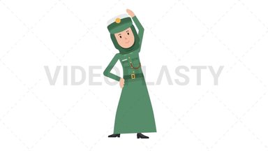 Arab Policewoman Warmup Exercise Stock Animation