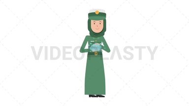 Arab Policewoman Washing Hands Stock Animation