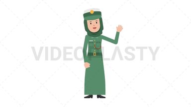 Arab Policewoman Waving Stock Animation