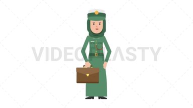 Arab Policewoman Waving with Briefcase Stock Animation