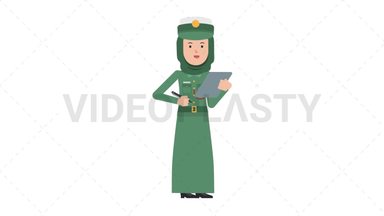 Arab Policewoman Writing on Clipboard Stock Animation