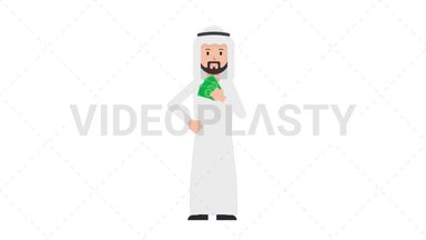Arab Traditional Man Holding Cash Stock Animation