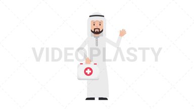 Arab Traditional Man Holding First Aid Kit Stock Animation