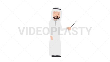 Arab Traditional Man Holding Pointer Stick Stock Animation