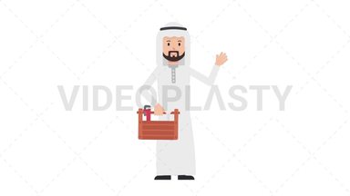 Arab Traditional Man Holding Toolbox Stock Animation