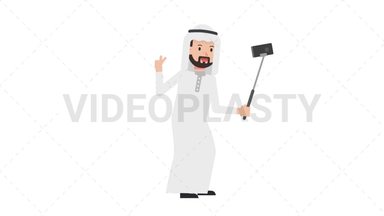 Arab Traditional Man Selfie Stick Stock Animation
