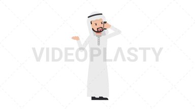 Arab Traditional Man Talking on Phone Angry Stock Animation