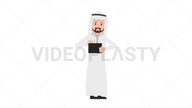 Arab Traditional Man Using Tablet Happy Stock Animation