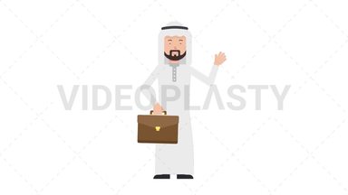 Arab Traditional Man Waving with Briefcase Stock Animation