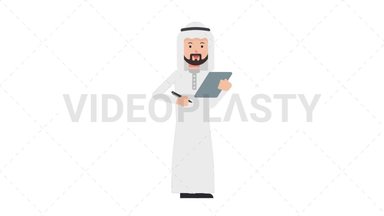 Arab Traditional Man Writing on Clipboard Stock Animation