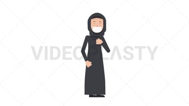 Arab Traditional Woman Coughing Face Mask Stock Animation