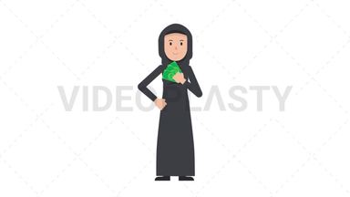 Arab Traditional Woman Holding Cash Stock Animation