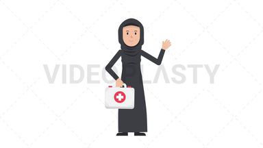 Arab Traditional Woman Holding First Aid Kit Stock Animation