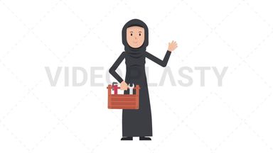 Arab Traditional Woman Holding Toolbox Stock Animation