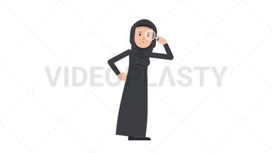 Arab Traditional Woman Searching with a Magnifying Glass Stock Animation