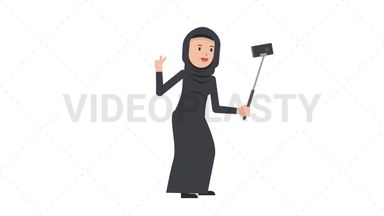 Arab Traditional Woman Selfie Stick Stock Animation