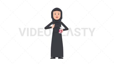Arab Traditional Woman Using Disinfectant Spray Stock Animation