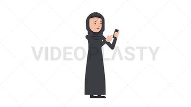 Arab Traditional Woman Using Phone Happy Stock Animation