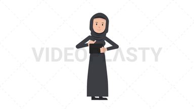 Arab Traditional Woman Using Tablet Happy Stock Animation