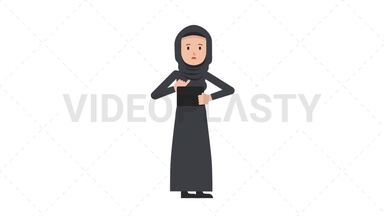 Arab Traditional Woman Using Tablet Sad Stock Animation
