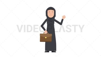 Arab Traditional Woman Waving with Briefcase Stock Animation